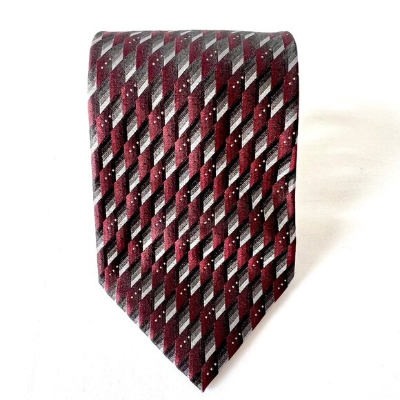 Van Heusen Neck Tie, 100% Silk, Handmade, Dark Red, Gray and Black, EUC - Picture 1 of 9